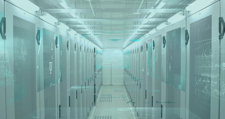 Image of mathematical equations over server room