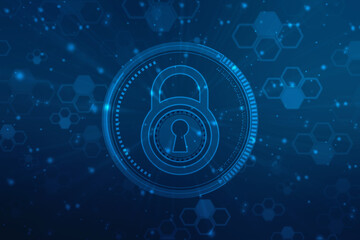 Poster - digital padlock on abstract technology background, technology security concept. modern safety digita