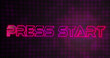 Image of press start text in metallic letters over purple glowing pattern
