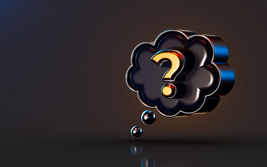 Fototapete - 3d render gold metallic question mark badge icon on dark background concept for asking confusion 