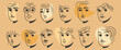Collection de visages pour projet de communication, avatar de jeunes étudiants style illustration lignes traits, vecteur, tête de personnes dessin animé