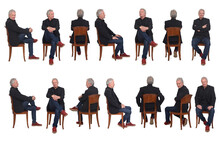 Group Of Same Man Sitting On Chair On Wnite Background