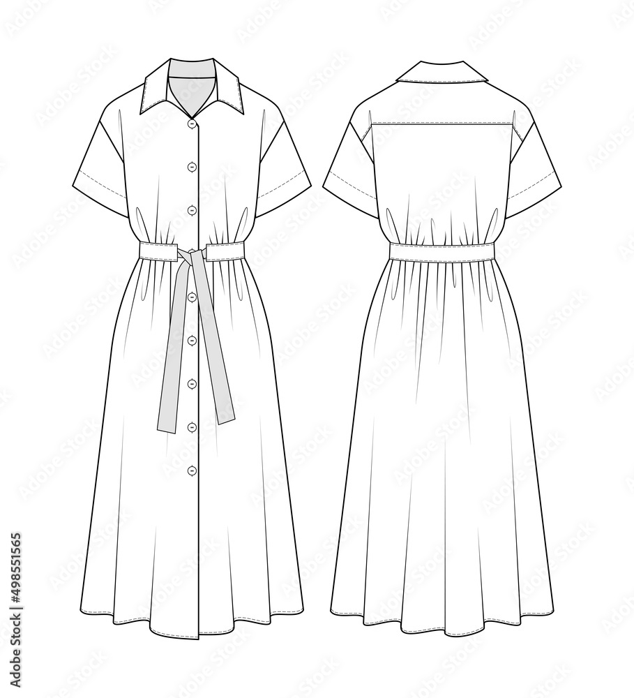 dress shirt technical drawing Open Denim Jacket Flat Drawing