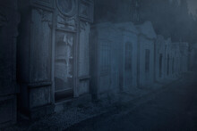 Creepy Moonlit Old Cemetery