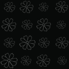 Wall Mural - Seamless pattern with cosmos flower vector simple illustration isolated on black background. Outline hand drawn colored version. Floral vector for childrens fabric, summer design.