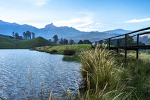 Scenic Lake With View Of The Dakensburg Mountains, KwaZulu-Natal, South Africa.