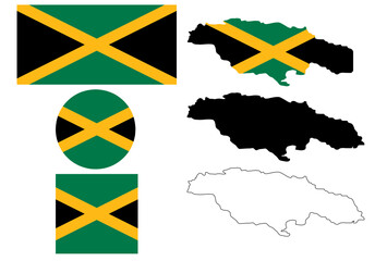 Poster - jamaica map flag icon set isolated on white background