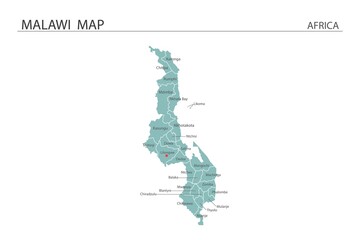 Wall Mural - Malawi map vector illustration on white background. Map have all province and mark the capital city of Malawi.