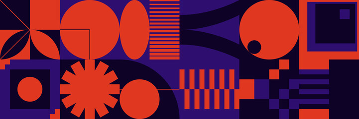 Fototapete - Brutalist Art Inspired Vector Pattern Graphics Made With Bold Abstract Geometric Shapes