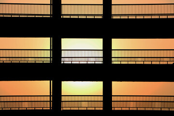 Wall Mural - Seamless pattern illustration of the balcony at sunset