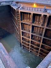 Vertical Shot Of One Of The Biggest Sluice Gates In The Netherlands Located In Maasbracht