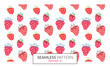 Motif répétitif fraises gourmandes, dessin de fruits rouges style enfantin, simple, pour impression textile ou papeterie, vecteur ajustable, petit gribouillage mignon, printanier, délicieux et frais