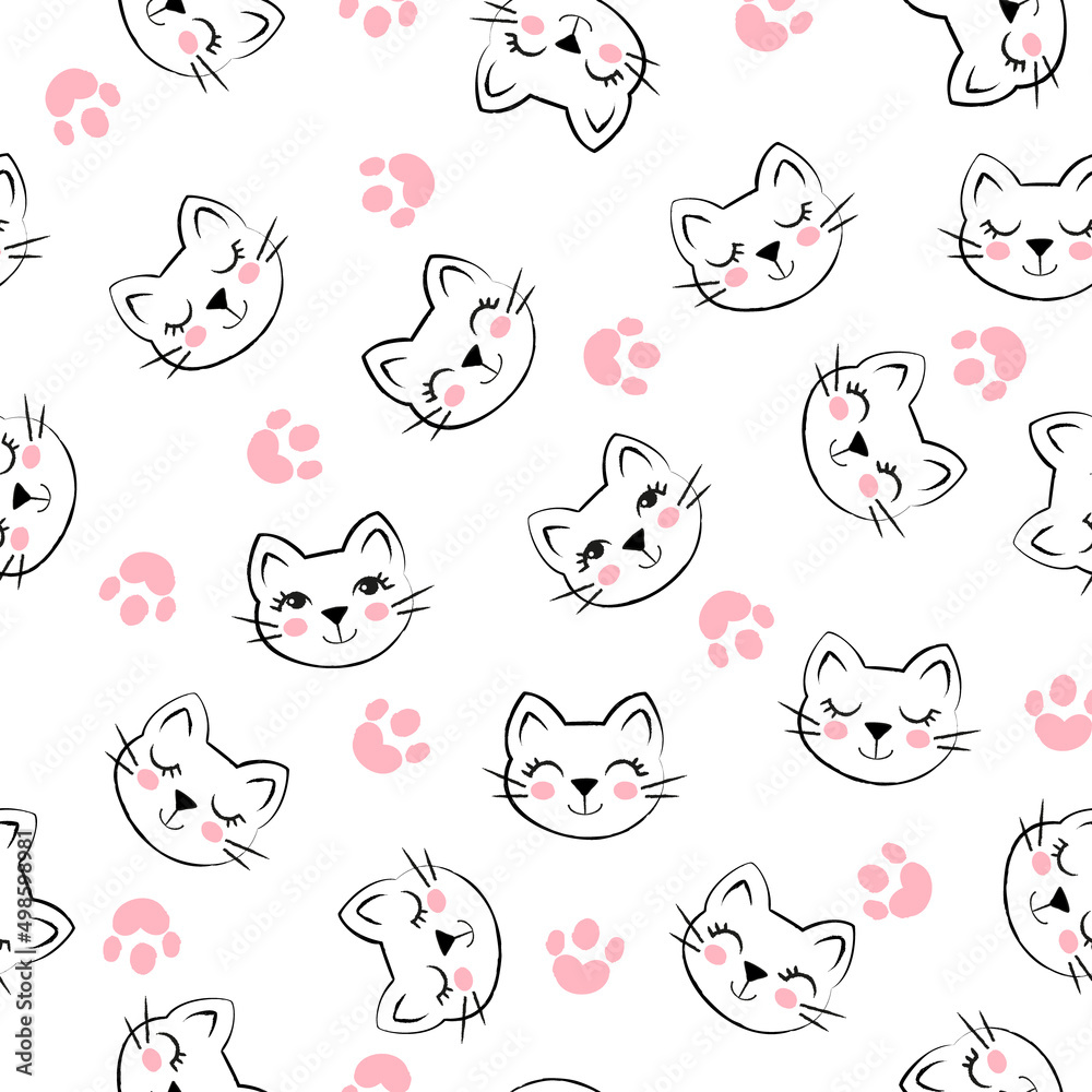 Cute seamless pattern for all cat lovers. Cute minimalistic muzzles of ...