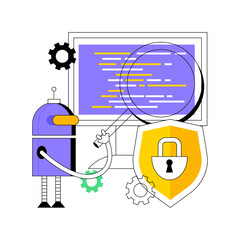 Poster - Industrial cybersecurity abstract concept vector illustration. Industrial data protection, enterprise cybersecurity, robotics malware defense, safeguarding info and machines abstract metaphor.