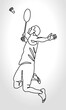 Single continuous one line drawing of badminton player jump and smash the shuttlecock. Sport exercise concept. Trendy one line draw design vector illustration for badminton tournament publication
