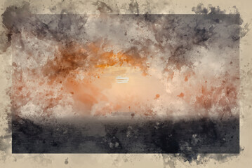 Wall Mural - digital watercolour painting of stunning fine art landscape image of view from hartland quay in devo