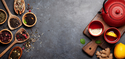 Poster - Tea with lemon and mint and teapot