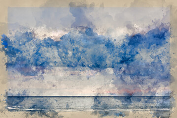 Wall Mural - digital watercolour painting of stunning fine art landscape image of view from hartland quay in devo