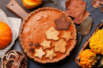 Wall Mural - Pumpkin pie and various pumpkins