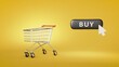 3d illustration of shopping cart with button buy.