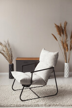 Comfortable Easy Chair In A Modern Trendy Home Interior In Pastel Natural Colors