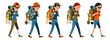 © Agor2012 - Woman hiker with backpack - cartoon set. Isolated girl backpacker with different backpack. Vector isolated image.