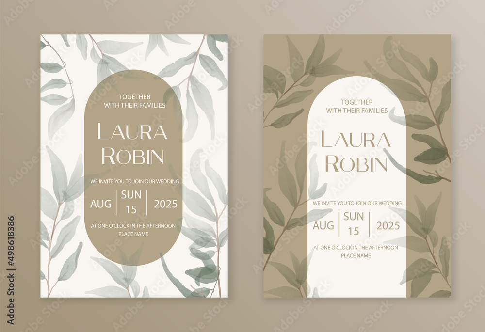 Luxury arch wedding invitation card background with green watercolor ...