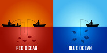 Red Ocean Compares With Blue Ocean. Business Marketing Presentation