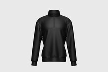 Black Quarter Zip Sweatshirt. Men's Casual Clothing Isolated On White Background. 3D Rendering. Mock-up