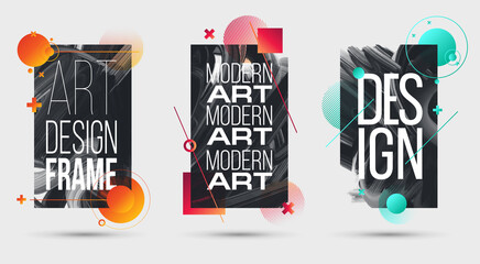 Poster - vector illustration. A minimalistic hipster colored frame design. Vector line gradient halftone. frame for text Modern Art graphics. design business cards, invitations, gift cards, flyers ,brochures