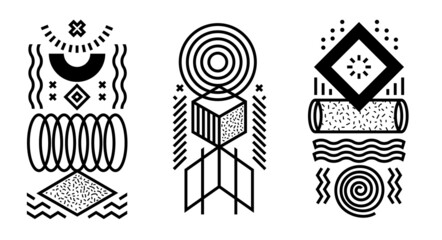 Poster - geometric set abstract shapes minimal design. retro line design abstract memphis modern art. geometr