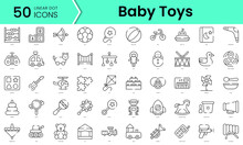 Set Of Baby Toys Icons. Line Art Style Icons Bundle. Vector Illustration