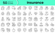 Set of insurance icons. Line art style icons bundle. vector illustration