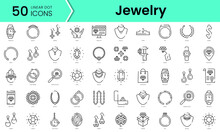 Set Of Jewelry Icons. Line Art Style Icons Bundle. Vector Illustration