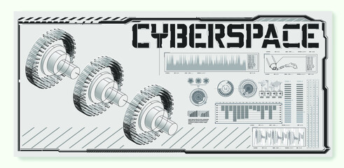 Poster - Collection of modern abstract posters. In acid style. Retro futuristic design elements, perspective grid, tunnel, circle. Black and white retro cyberpunk style. Futuristic info boxes layout templates.