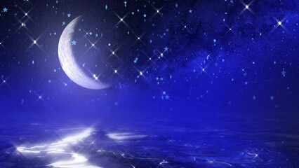 Wall Mural - 4k night moon in water reflection. looped background