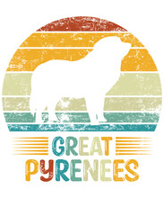 Great Pyrenees Retro Vintage Sunset T-shirt Design Template, Great Pyrenees On Board, Car Window Sticker, POD, Cover, Isolated White Background, White Dog Silhouette Gift For Great Pyrenees Lover