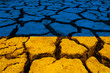 ukrainian flag over cracked ground