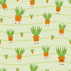 Wall Mural - cute aloevera cartoon emoji seamless pattern