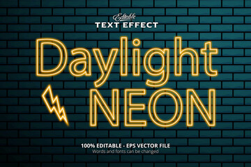 Wall Mural - Editable text effect, Blue wall background, Daylight Neon text