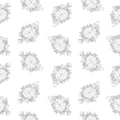 Wall Mural - Line art flowers seamless pattern. Composition of botanical elements for fabric, wallpapper and surface design.