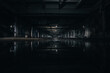 abandoned underground parking, underground warehouse at night