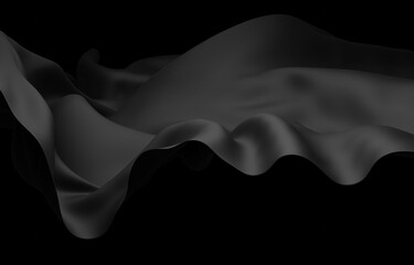 Wall Mural - Black fabric flying in the wind isolated on black background 3D render