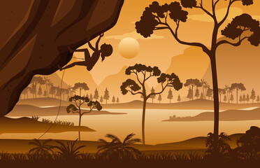 Wall Mural - Silhouette rock climbing background