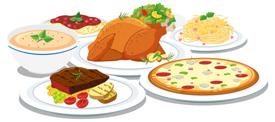 Wall Mural - different foods set on white background