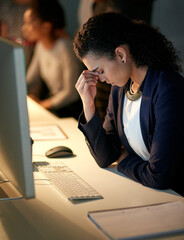 Poster - How did things get so bad so quickly. Cropped shot of a stressed out businesswoman working late in an office.