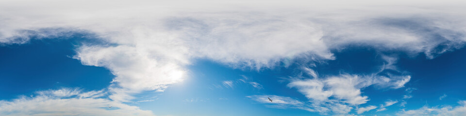 Wall Mural - blue sky panorama with cirrus clouds. seamless hdr 360 degree pano in spherical equirectangular form