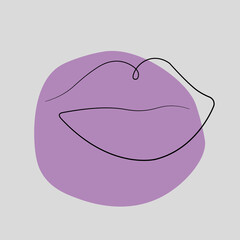 Lips icon on purple background. Vector lips in one line. Mouth Contour symbol. Vector illustration. Highlight icon for instagram.