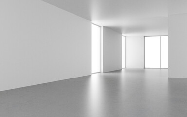 Poster - 3d rendering of white empty room with concrete floor.