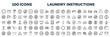 © VectorStockDesign - set of 100 outline laundry instructions icons. editable thin line icons such as circle inside square, throw to the bin, site seeing place, upstairs, 40 degree laundry, flyover bridge, sick people
